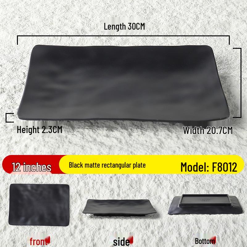Black Matte Melamine Rectangular Plate – Ideal for BBQ, Grilling, Hot Pot, Restaurant, or Buffet Side Dishes