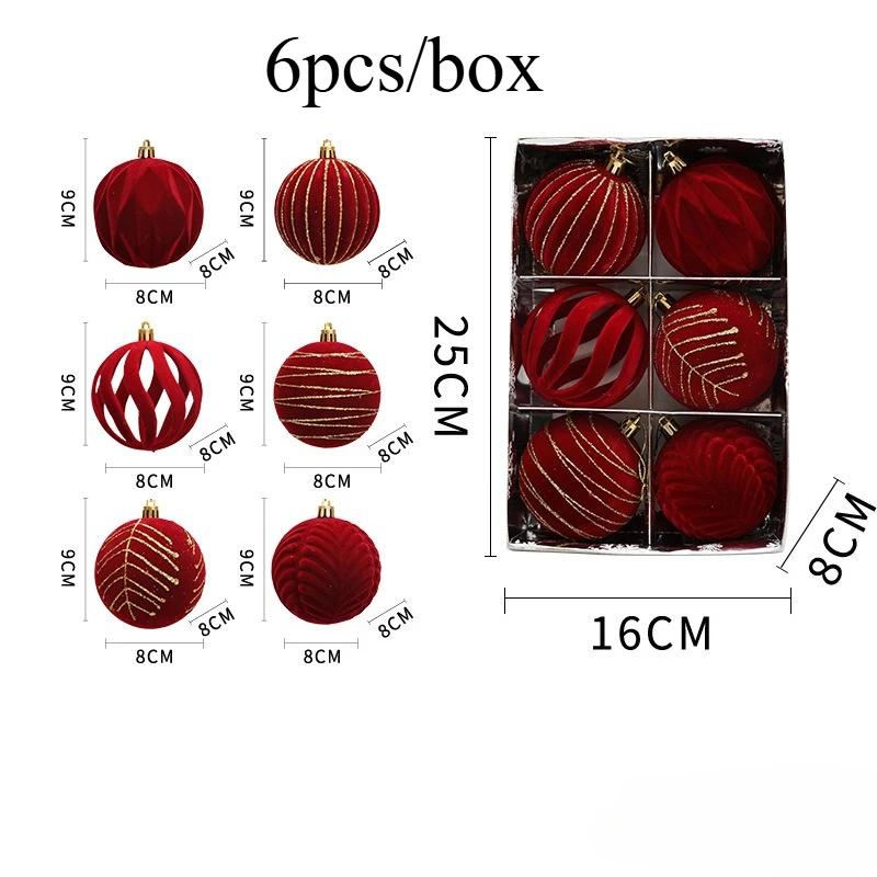 

6pcs 8cm Wine Red Christmas Ball Ornaments Dark Green White Christmas Tree Party Decoration New Christmas Spheres Pendant 8cm