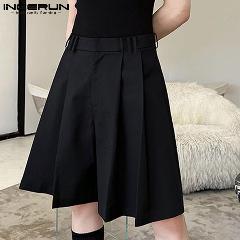 INCERUN Summer Men Pleating Shorts Solid Color Loose Pants