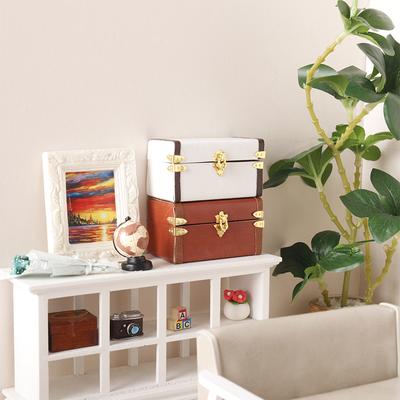 1:12 Valigia in miniatura per casa delle bambole, in pelle vintage, scatola portaoggetti, modello di casa, decorazione per giocattoli, accessori per la casa delle bambole