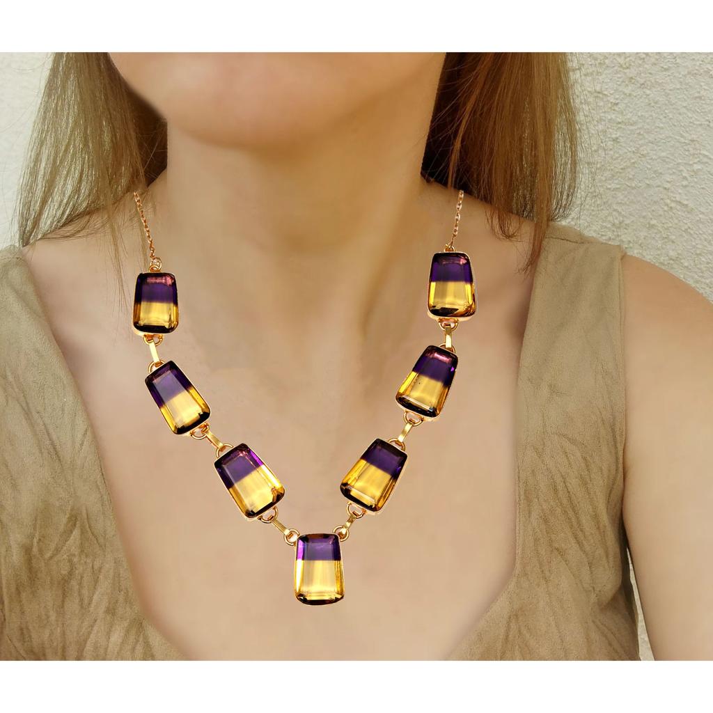 Necklace Bio-Tourmaline Quartz 14 Ct Gold Plated Silver Jewelry 18-20''