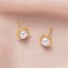 Minimalist Round Pearl Stud Earrings with Metal Frame Simple Small Size Lightweight Design Suitable for Daily Wear and Special Occasions