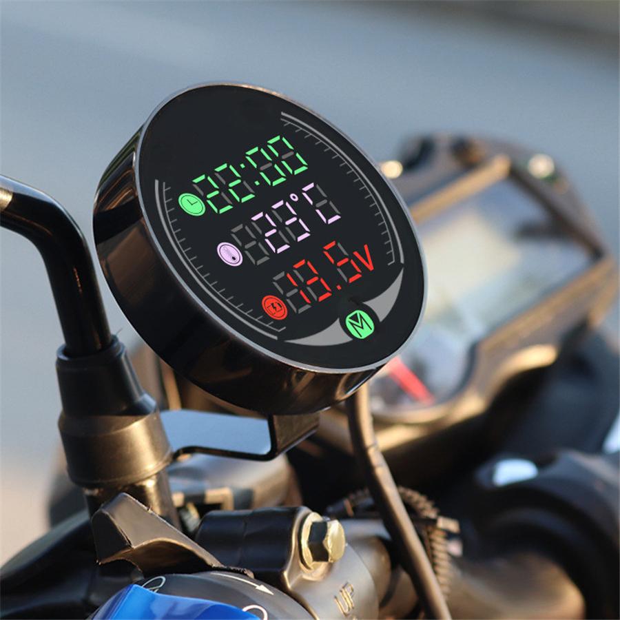 5 IN 1 Digital Motorcycle Water Temperature Voltage Meter w/22mm Sensor Adapter