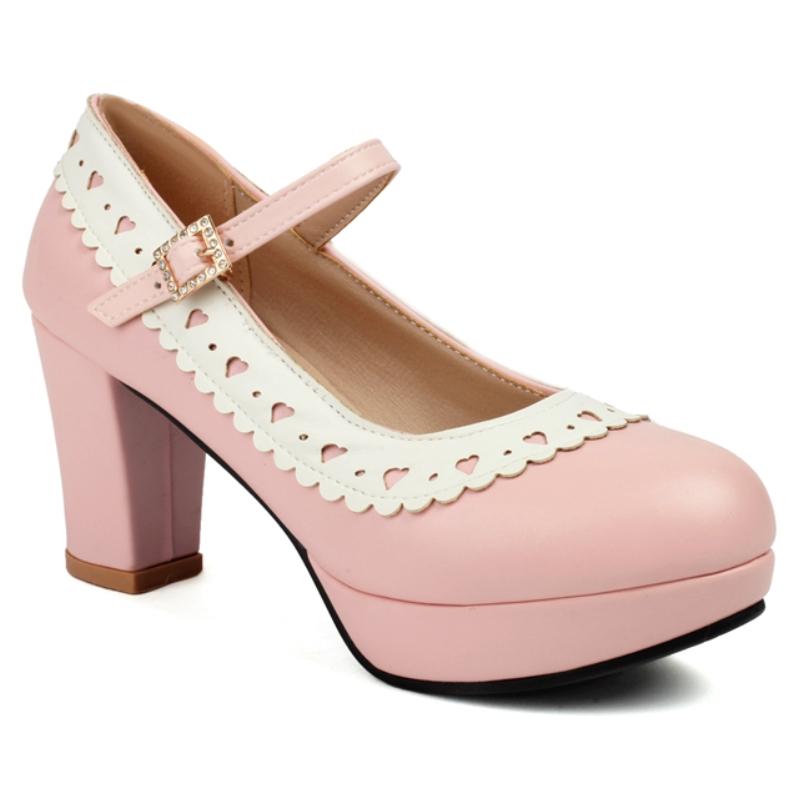 Fashion Elegant High Heels Pumps Lolitas Mary Janes Shoes Blue Pink Black Women's Heeled Party Office Wedding Shoes Large Size 45