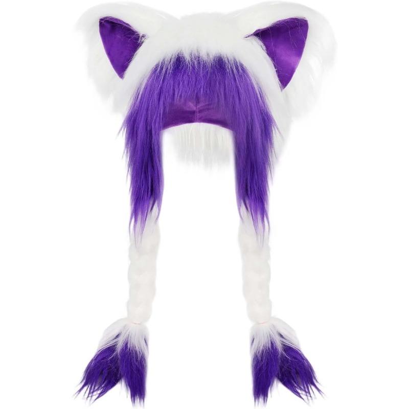 Sevimli Peluş Kedi Şapka, Örgülü Yumuşak Tüylü Hayvan Kulaklı Şapka Kışlık Sıcak Kulaklıklar Baş Maskesi Cosplay Aksesuarı