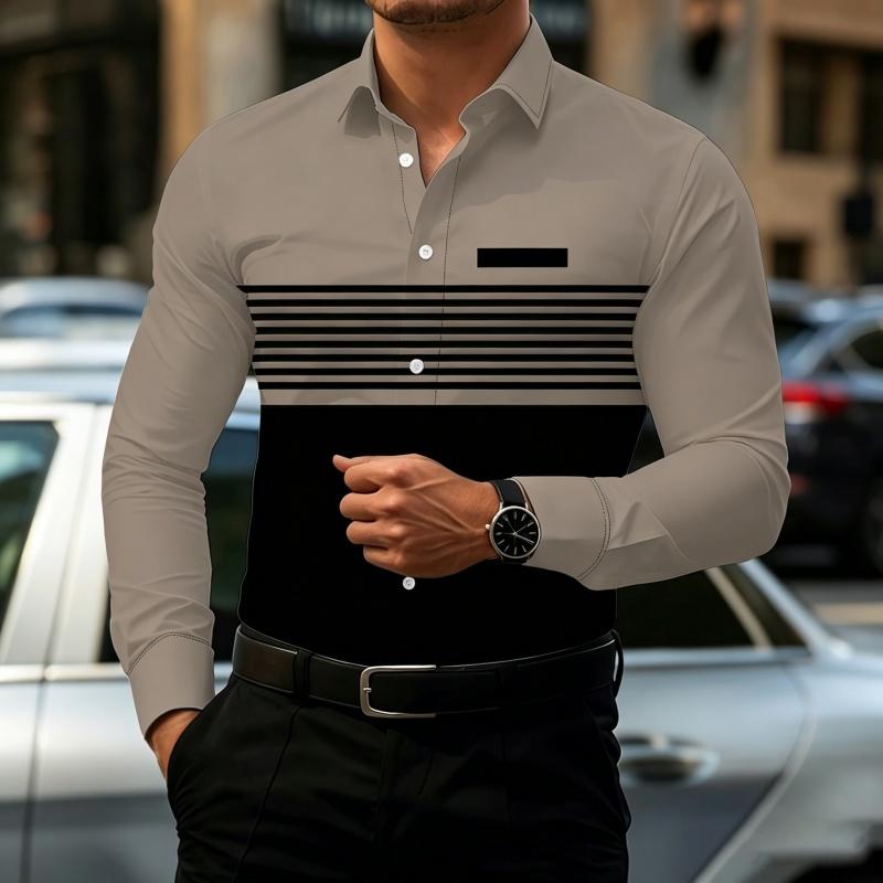 2026 Hot Selling Men's Shirt Gradient Printed Shirt Street Style Lapel Slim Fit Long Sleeved Shirt Business Casual Top