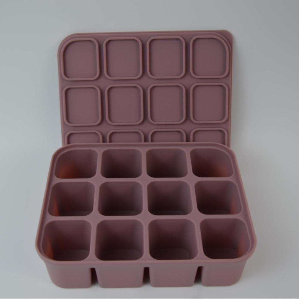 12 Grids Ice Cube Trays with Lid Silicone Ice Making Molds Easy Release Anti-stringing Food Storage Container for Freezer