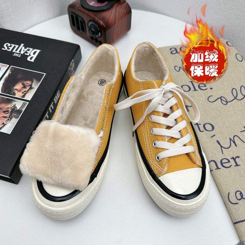 Winter New Blue Velvet High-top Canvas Shoes Warm Women's Shoes 1970s Classic Versatile Student Casual Board Shoes