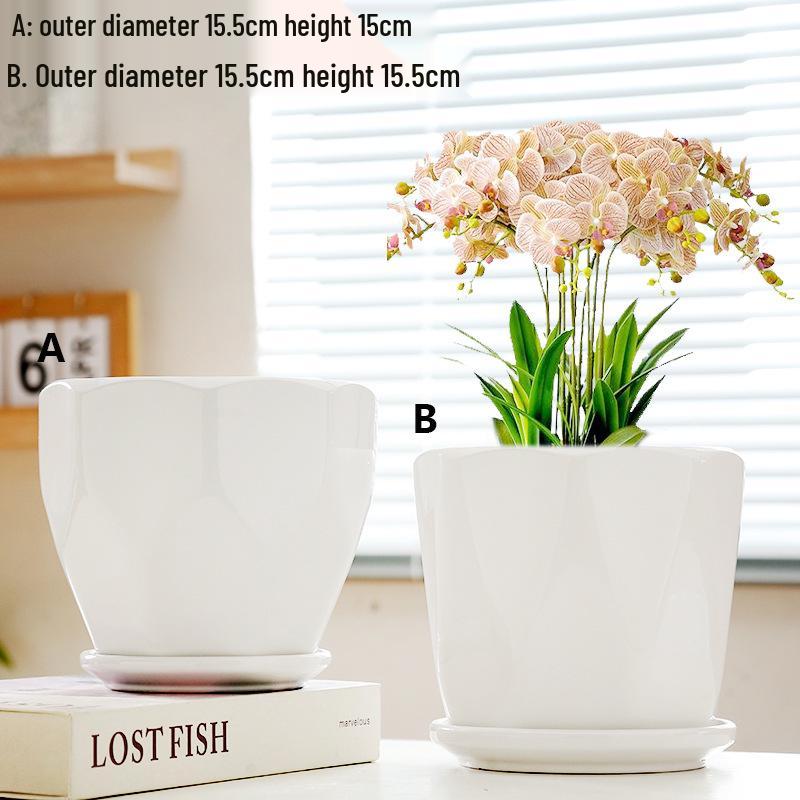 Elegant White Ceramic Flower Pot with Tray - Ideal for Ivy, Spider Plants, and Succulents