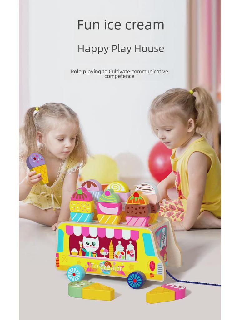 Toddler Educational Wooden Ice Cream Truck Toy: Shape & Color Matching Game