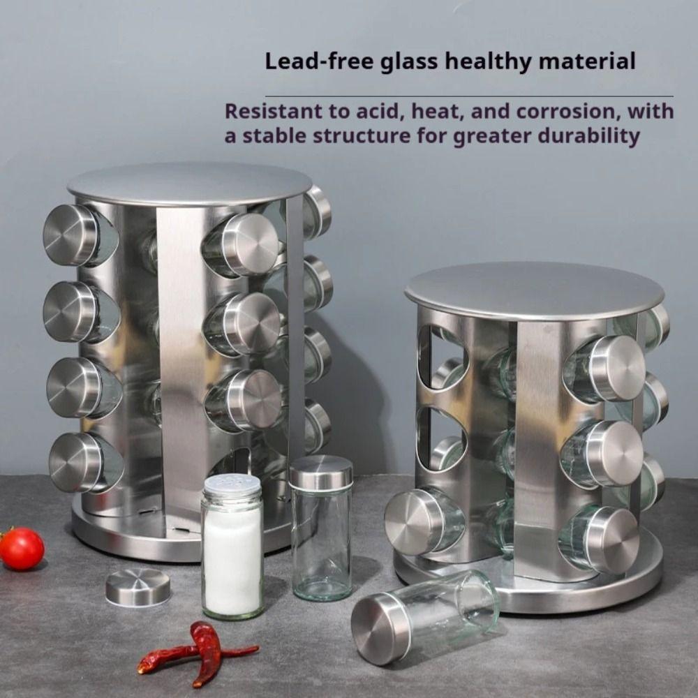 Stainless Steel Seasoning Bottle Food Grade Glass Condiments Shelf  Seasoning Storage