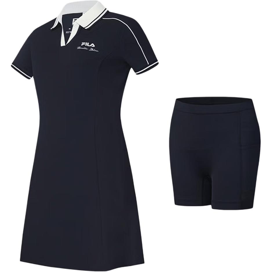 FILA Tennis Moisture-Wicking Simple Color-Block Slim Fit Short Sleeve Dress Women dresses A11W623341F-NV