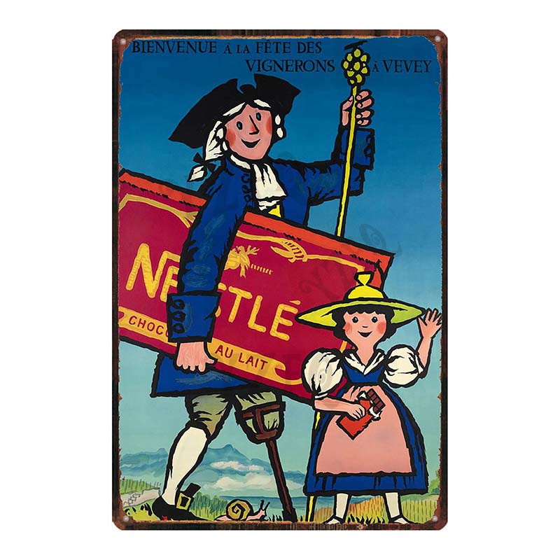 YZFQVintage Affiche Alimentaire Chocolat Métal Rétro Panneaux Candy Bar Plaque Murale Cuisine Maison Restaurant Décoration DU-6822B