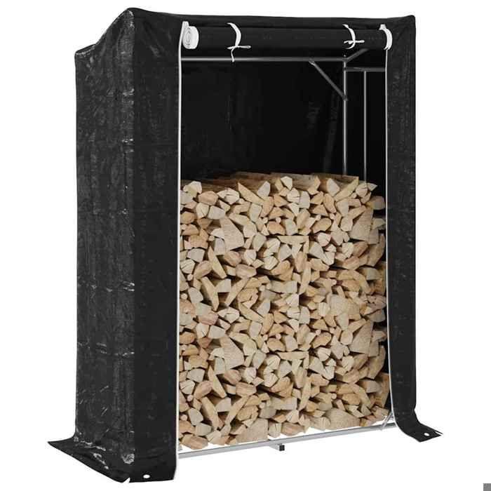 VidaXL Portant de bois de chauffage et housse de pluie acier galvanisé, stockage de bûches, porte-bûches de cheminée, 4104953