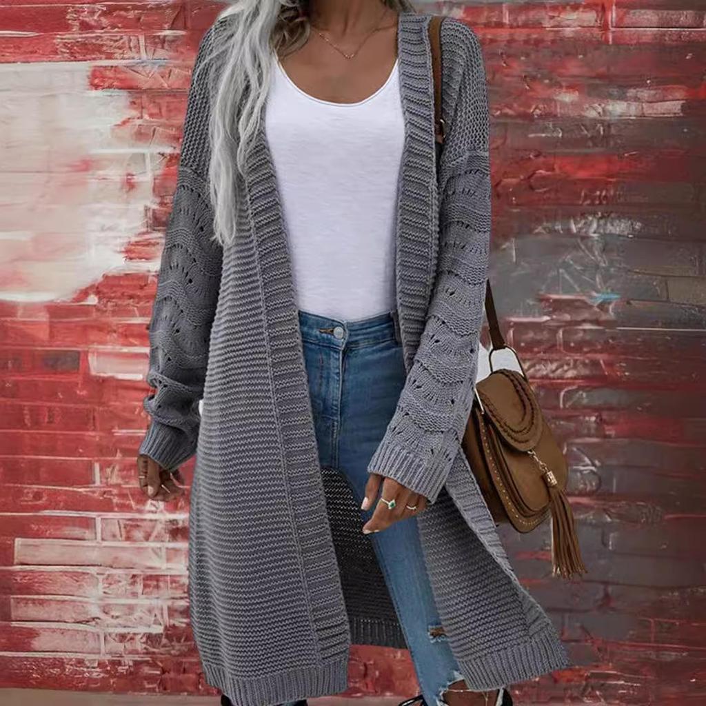 Cross2026 Autumn Winter Plus Size Solid Color Knit Cardigan for Women - European American Fashion Sweater Coat