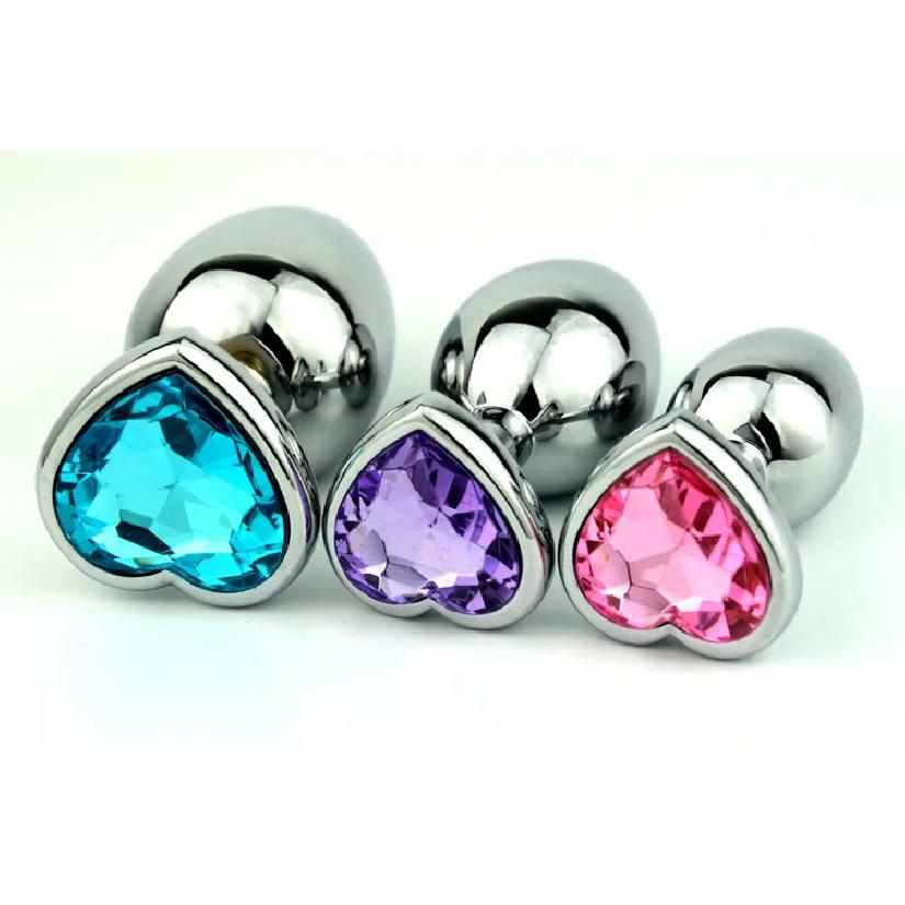 3 Size Anal Plug Heart Stainless Steel Crystal Anal Plug Removable Butt Plug Stimulator Anal Sex Toys Prostate Massager Dildo