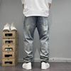 Spring Autumn Printed Straight Leg Sports Denim Pants Men's Loose Comfortable Plus Size Pants