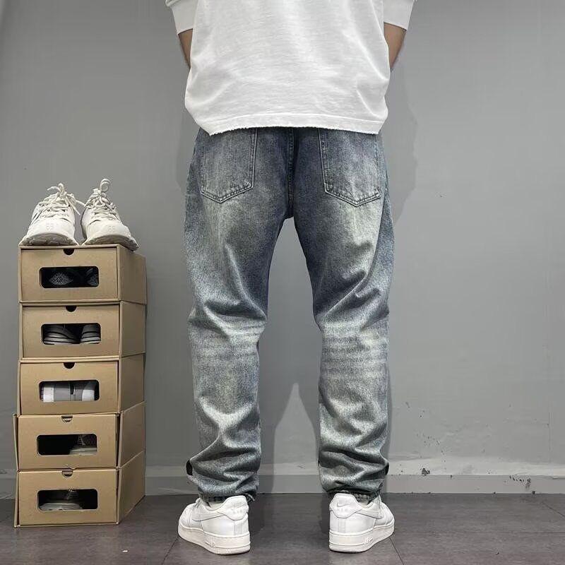 Spring Autumn Printed Straight Leg Sports Denim Pants Men's Loose Comfortable Plus Size Pants