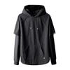 Men's Casual Sports Loose Fake Two Piece Clothing Long Sleeved Hooded Pullover Sweatshirt
