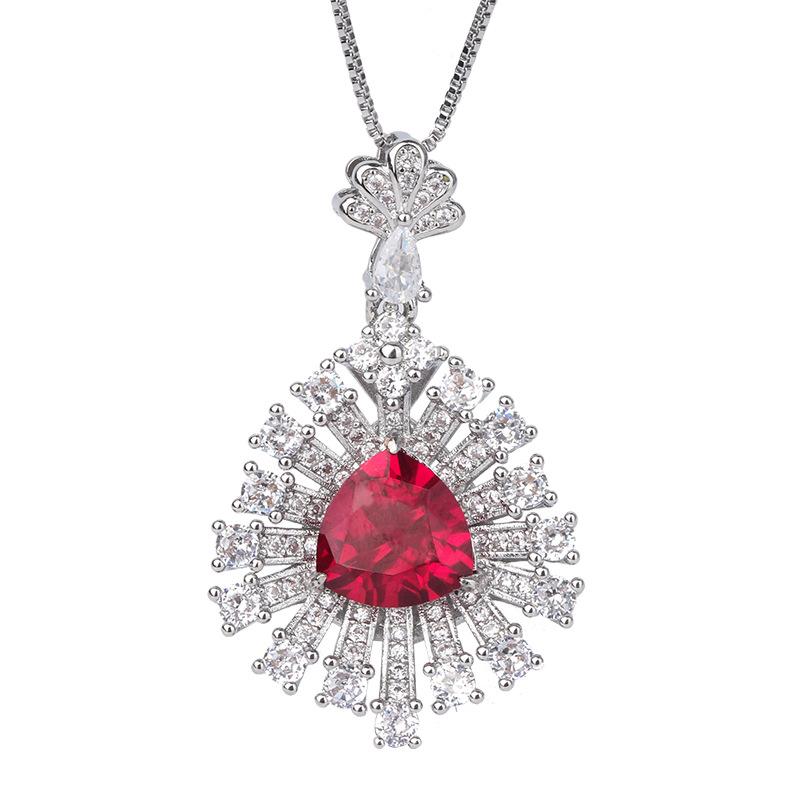 Jewelry Retro Simulation Colored Treasure Fat Triangle Hollow Inlaid Temperament Pendant Necklace 10 * 10