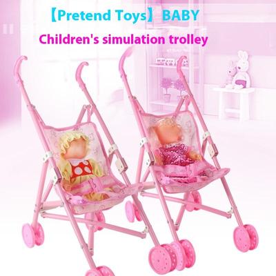 1Pcs Durable Interactive Dolls Pram Stable Baby Stroller With T-Shaped Belt Baby Doll Stroller Toy Pretend Play Doll Accessories