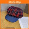 Retro Twill Cotton Spliced Checkered Beret Cap With Curved Brim For Casual Wear