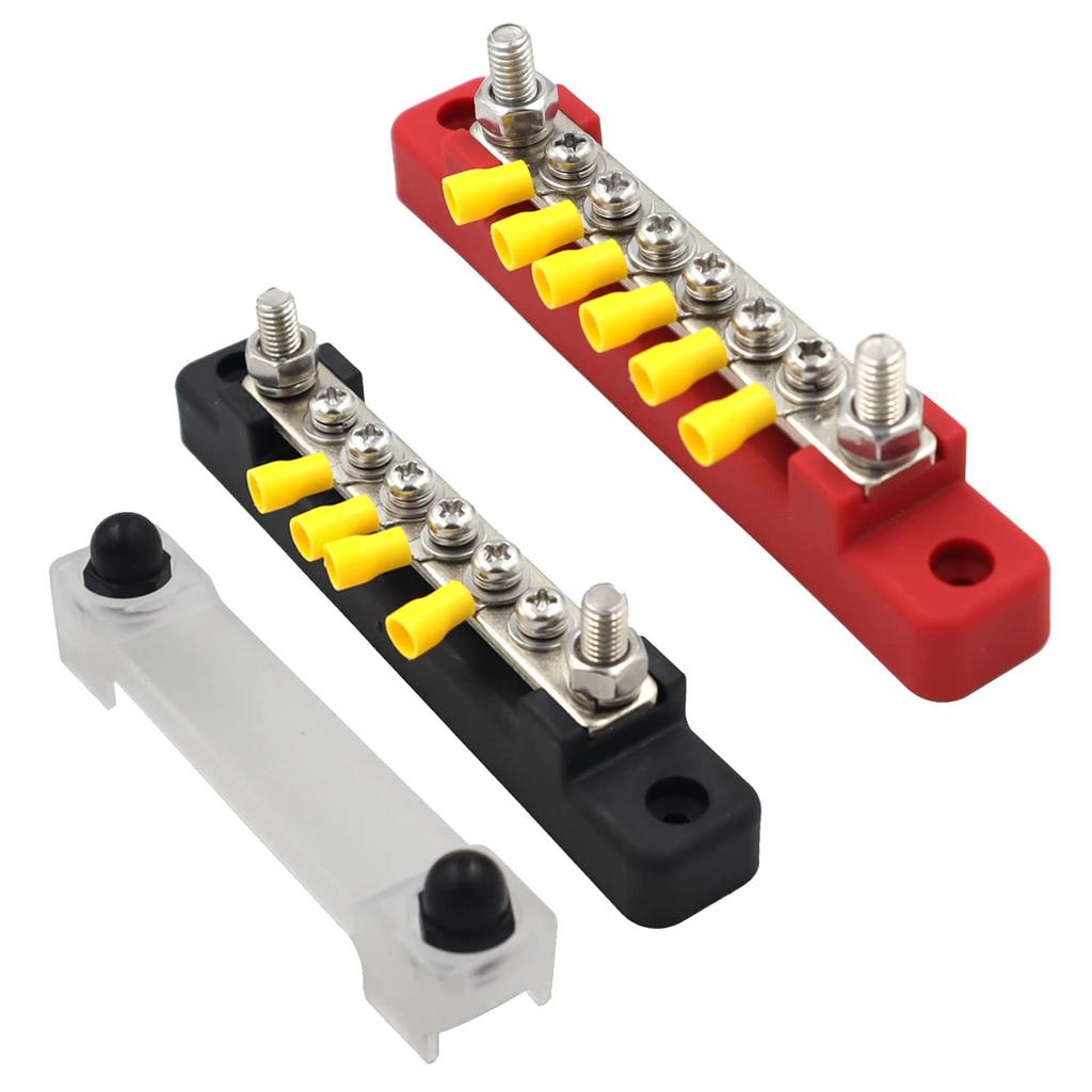 6-polig 12-polig 150A bussskeneblock med lock, enradigt kraftfördelningsblock Distributionsblock med klämmor för bil, båt, marin, husvagn, yacht