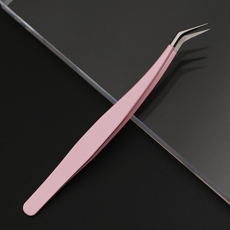 Pink Gold Feather Eyelash Extension Tweezers - Seven-Character and Eagle Beak Clamps for False Eyelashes