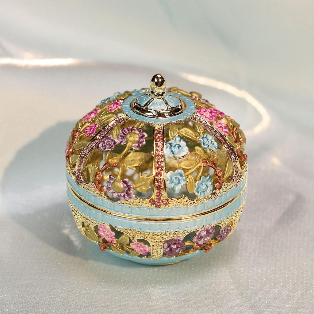 European Style Enamel Jewelry Box Metal Inlaid with Diamonds Hand-painted Jewelry Storage Ring Box Unique Seven Treasures Burnt Handicraft