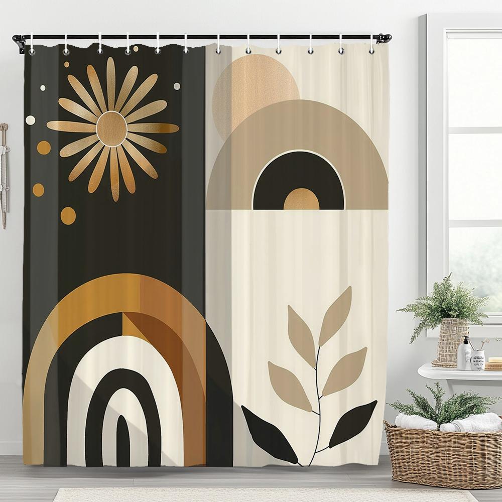1Pc Abstract Tropical Leaf Printed Waterproof Shower Curtain With 12 Hooks, Bathroom Divider, Bathroom Decor Window Curtain