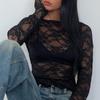 Women Long Sleeve T-Shirts Tie-Up Backless Lace Shirts Spring Fall Slim Fit Tops Streetwear