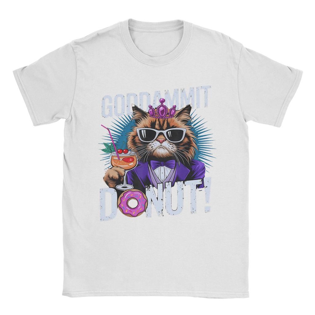 Funny Goddammit Donut Princess Cat Glasses Retro Mens T Shirts  Casual Tee Shirt Short Sleeve Round Collar TShirt  Cotton