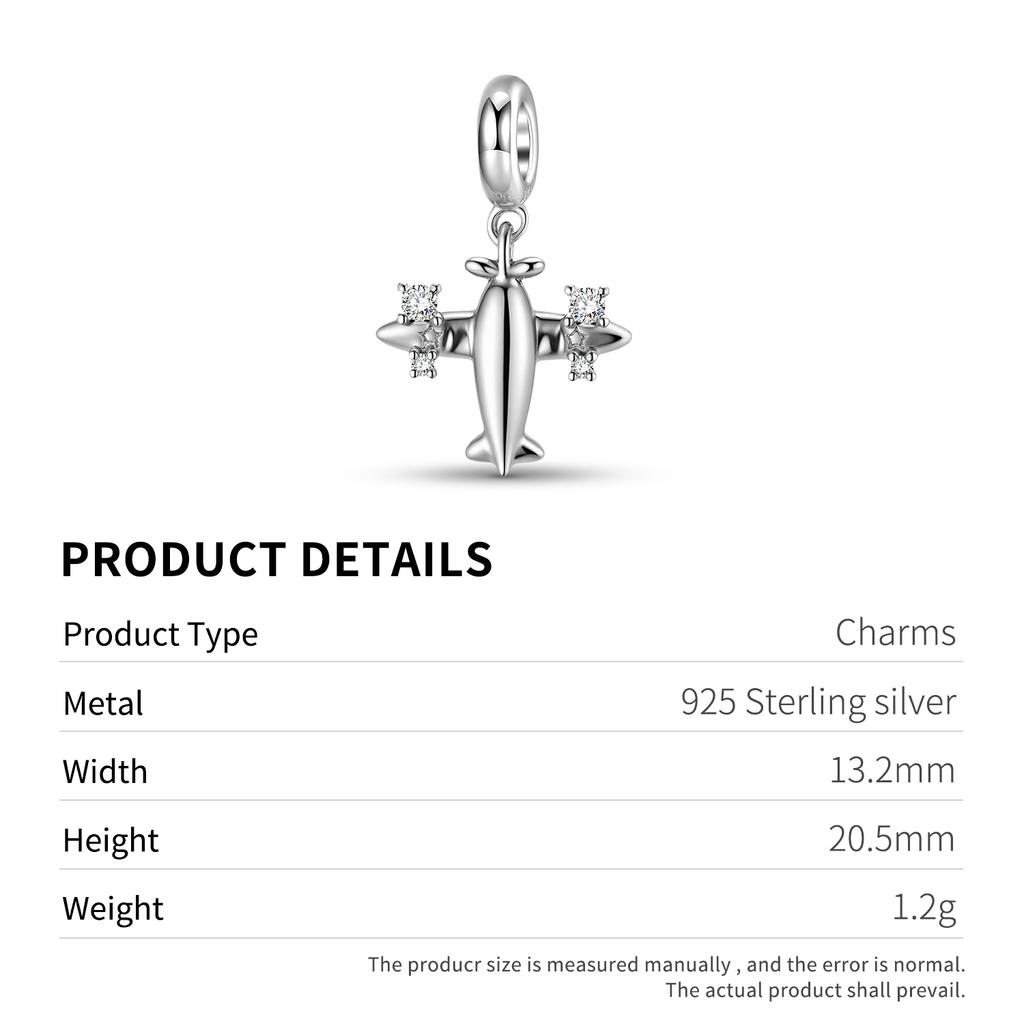 Plane Pendant Charm Real 925 Sterling Silver with Zirconia Beads for Women Charm Bracelet Necklace Fashions Jewelry Making