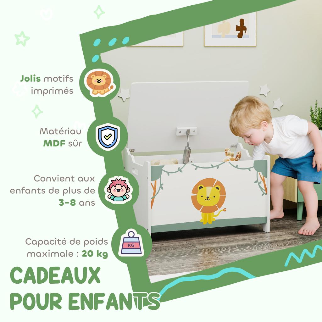 Coffre à jouets avec couvercle, Charnières de sécurité et poignées rainurées, Organisateur de rangement pour jouets pour enfants, Salon, Salle de jeux, Vert