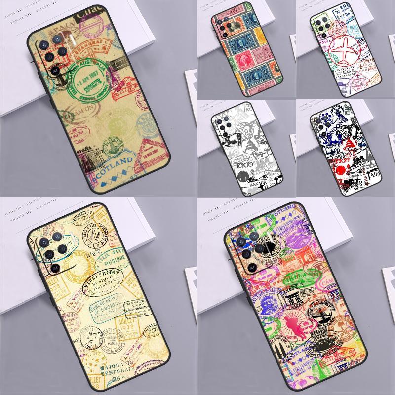 Passport Travel Stamps Phone Case For Oppo A38 A18 A58 A78 A98 A79 A40 A60 A80 A16 A76 A96 A15 A74 A94 A54 A77 A17