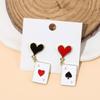 2 Pairs Trendy Clock Poker Card Drop Earrings Asymmetric Ear Accessories Stylish Earwear for Festivals and Gatherings