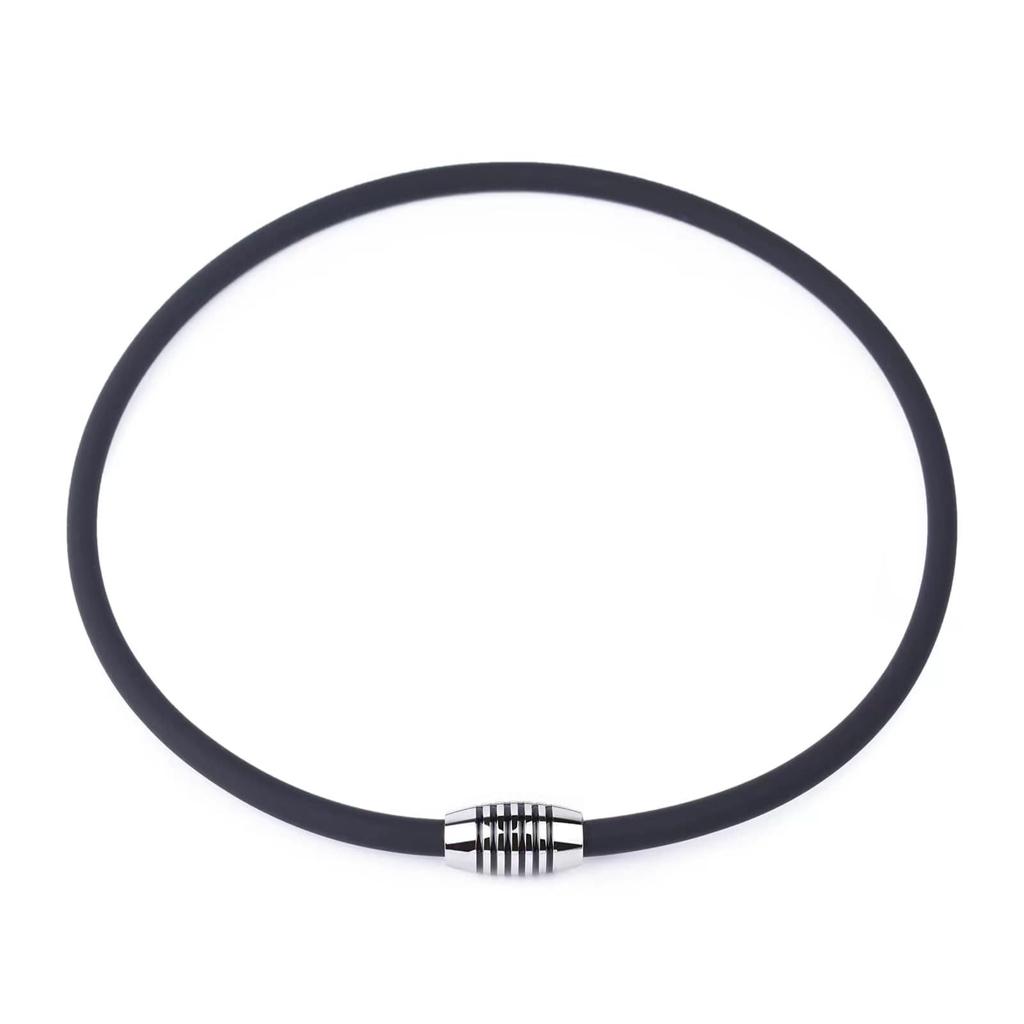 FUANNA Anti-Static Necklace, Titanium, Magnetic, Germanium, Sports Necklace, Unisex, Silicone, 2 Sizes (50cm, Black + Black)