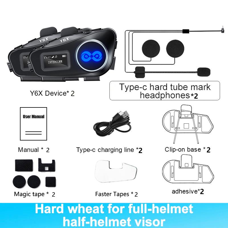 Y6X Motorcycle Bluetooth Helmet Intercom Headset Wireless V5.1 Music Share Noise Reduction FM Radio IP56 Waterproof LED Lighting