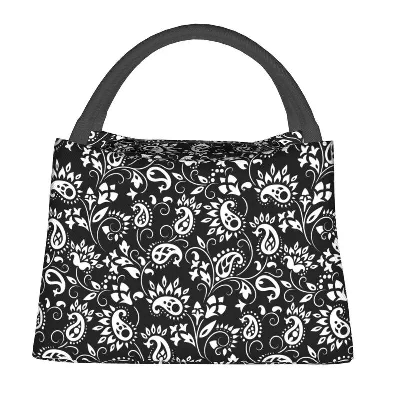 Geantă de prânz izolată cu imprimeu bandana Pisley pentru picnic în aer liber, impermeabilă, termică, cutie de prânz cooler pentru femei