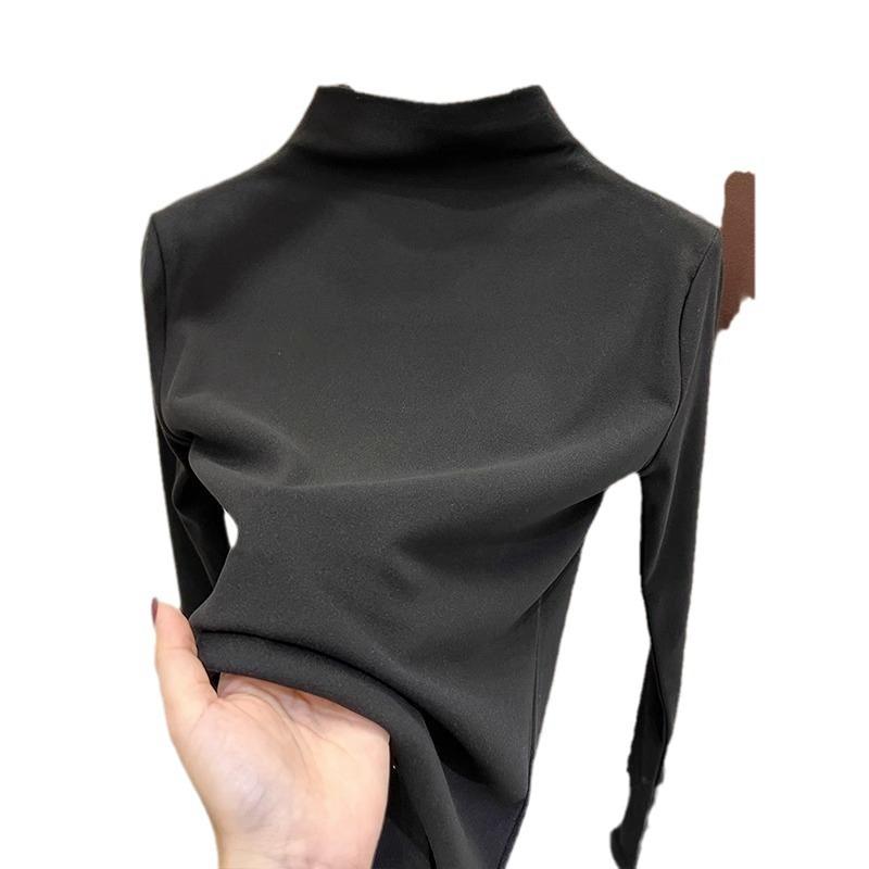 Thickened Semi-turtleneck German Velvet Base Shirt for Women Autumn-winter Style Warm with A Long-sleeved T-shirt Student Top