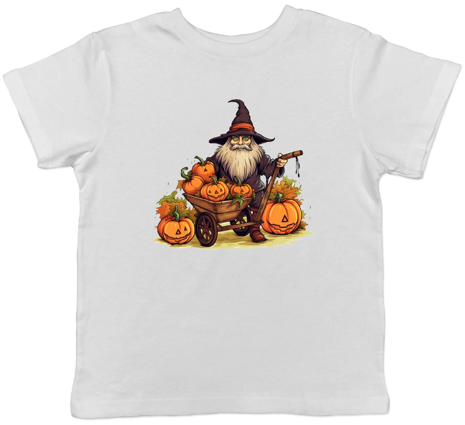 Halloween Wizard Kids T-Shirt Pumpkins Wheelbarrow Patch Childrens Boy Girl Gift 110