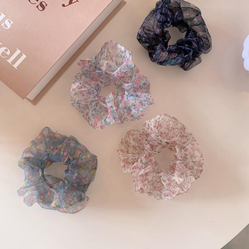 Органза Крючком Акварельный Цветок Резинка для Волос black