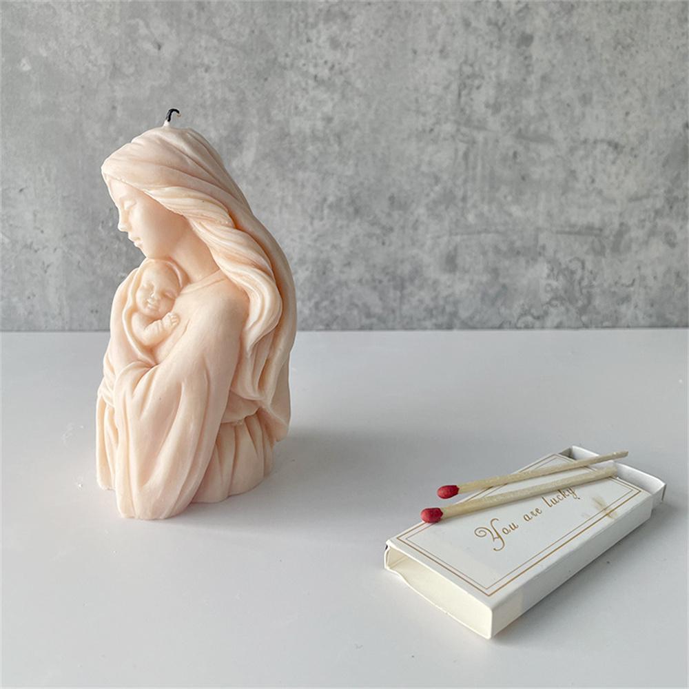 3D Large Blessed Virgin Mary With Baby Jesus Sculpture Candle Mold Madonna and Child Statue Silicone Mold Catholic Art Supplies