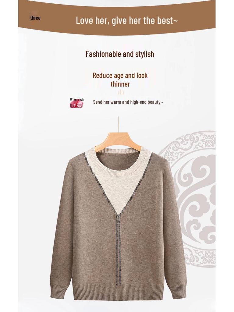 Ultra-Soft Long-Sleeve Sweater for Middle-Aged Women - Perfect for Spring & Autumn