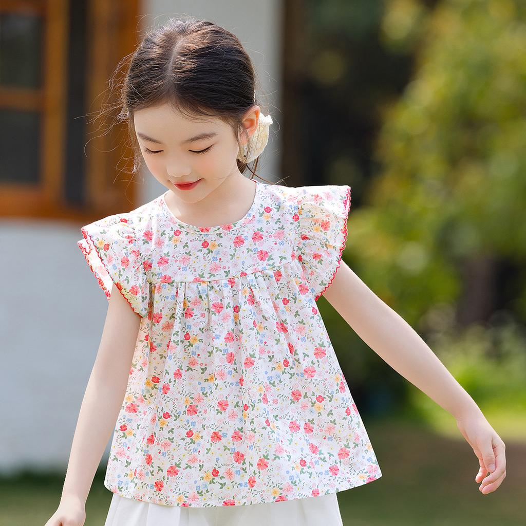 Girls' Cotton Flying Sleeves T-Shirt