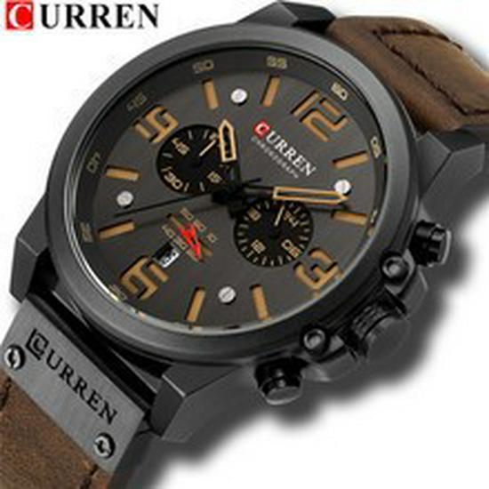 Curren 8314 Men's Multifunction Sports Watch with Six-Hand Calendar, Large Dial, and Leather Strap