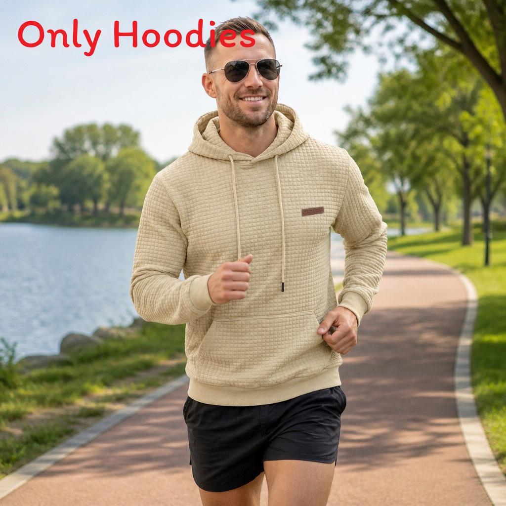 Outdoor Sports Hoodie For Men With Textured Jacquard Fabric Casual Fall Wear