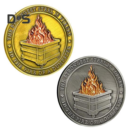 7/9Pcs Dumpster Flame Challenge Coin Double-sided Carved Metal Commemorative Medal Medallion Round Collection Coin Home Office Desk Decoration