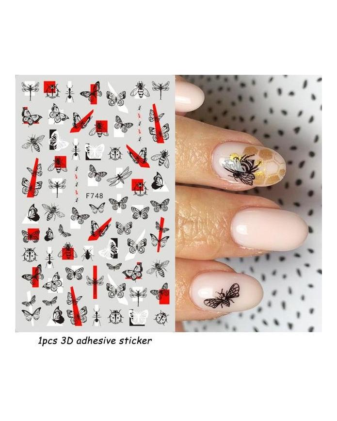 Autocollants 3D pour Nail Art, lignes ondulées abstraites colorées, décalcomanies à fleurs et feuilles florales, décoration d'ongles