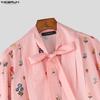 INCERUN Men Lapel Neck Short Sleeve Floral Print Striped Patchwork Casual Summer Shirts Tops